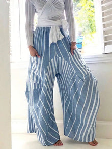 Bundle outfit view of the Light Blue Women's Elegant Striped Elastic Waist Wide Leg Pants for Office & Everyday Wear, styled with polished comfort for work, travel, and everyday wear, made for women who want repeat outfit options.