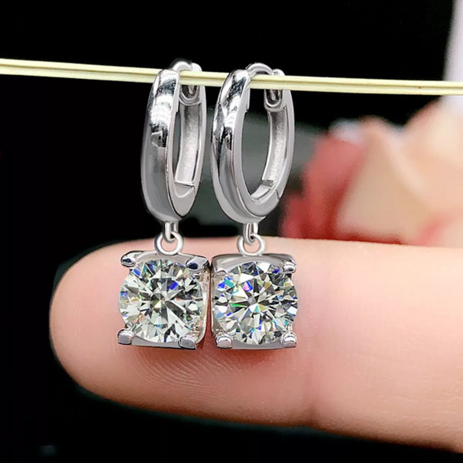 Front view of the Silver Drop Moissanite Earrings, styled with light-catching shine for workdays, dinners, and gifting, made for women who want lightweight shine.