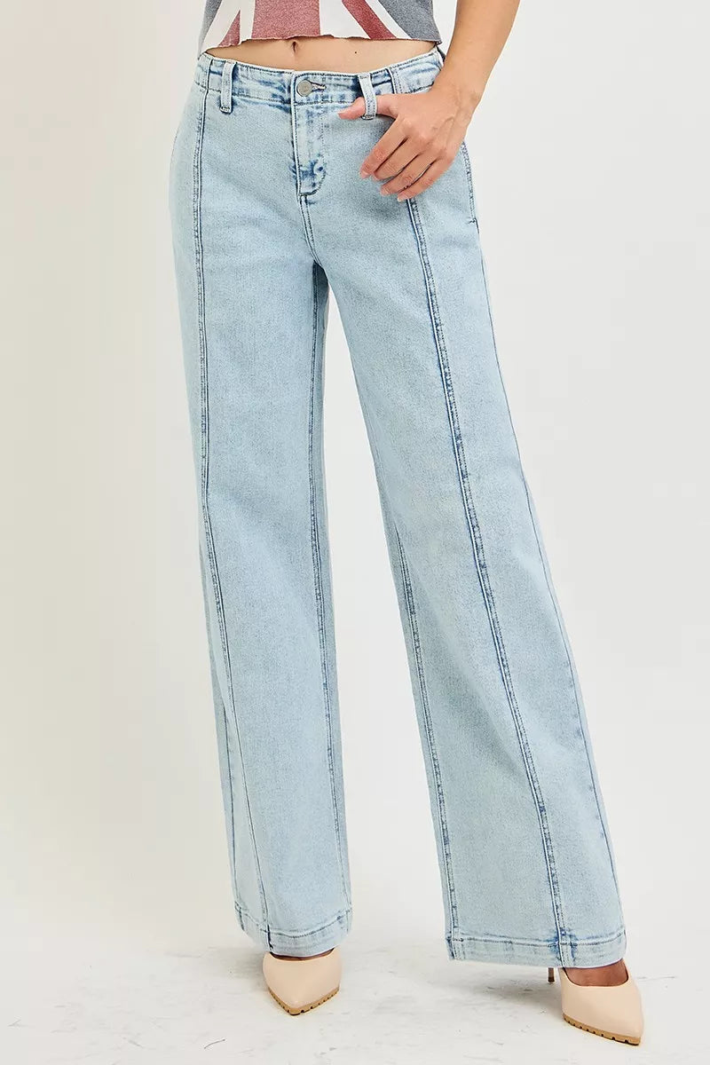 Side view of the ACID LIGHT RISEN Slouchy Wide Leg Jeans, styled with polished boutique styling for day-to-night outfits, made for women who want easy layering.