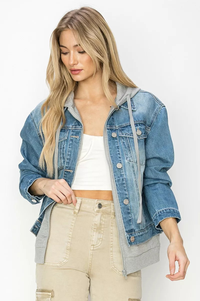 Front view of the MEDIUM Hoodie Knit Top, styled with polished boutique styling for day-to-night outfits, made for women who want easy layering.