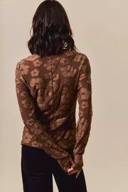 Back view of the BROWN Women's Elegant SO ME Stretched Jacquard Casual Tops with Thumb Opening for Everyday Boutique Styling, styled with polished boutique styling for day-to-night outfits, made for women who want easy layering.