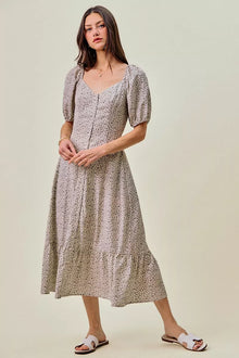 Bundle outfit view of the OFF WHITE/BLACK Women's Elegant Floral So Me Ditsy Self Belt Maxi Dress for Wedding Guest & Evening Wear, styled with feminine boutique styling for dinners, travel, and events, made for women who want elegant styling.