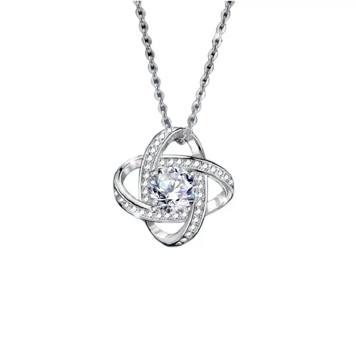 Layered styling view of the Women's Lace Silver Minimalist 1 Carat Moissanite 925 Sterling Pendant Necklace Style 2 for Everyday Styling & Gifting, styled with layered jewelry for everyday styling and gifting, made for women who want refined neckline detail.