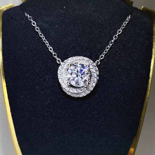 Wear with of the 2 Carat 925 Sterling Silver Moissanite Pendant Necklace, styled with layered jewelry for everyday styling and gifting, made for women who want refined neckline detail.