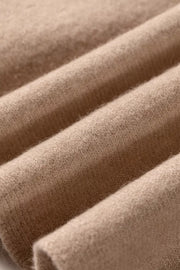 Side view of the Taupe Ribbed Trim High Neck Short Sleeve Casual Sweater, styled with polished comfort for work, travel, and everyday wear, made for women who want repeat outfit options.