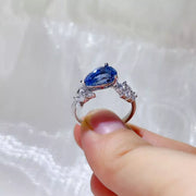 Side view of the Royal Blue 3 Carat Moissanite 925 Sterling Silver Ring, styled with delicate sparkle for daily wear and gifting, made for women who want refined jewelry.