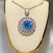 Chain detail of the Royal Blue 5 Carat 925 Sterling Silver Moissanite Pendant Necklace, styled with layered jewelry for everyday styling and gifting, made for women who want refined neckline detail.