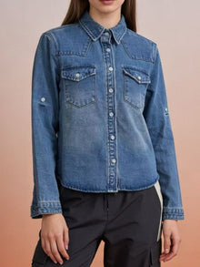 Bundle outfit view of the Blue Women's Elegant Denim Button Down Classic Western Style Top for Layering & Everyday Outfits, styled with polished boutique styling for day-to-night outfits, made for women who want easy layering.
