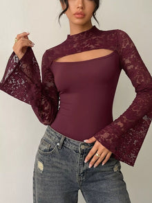 Bundle outfit view of the Burgundy Women's Elegant Lace Bodysuit for Layering & Everyday Outfits, styled with polished boutique styling for day-to-night outfits, made for women who want easy layering.
